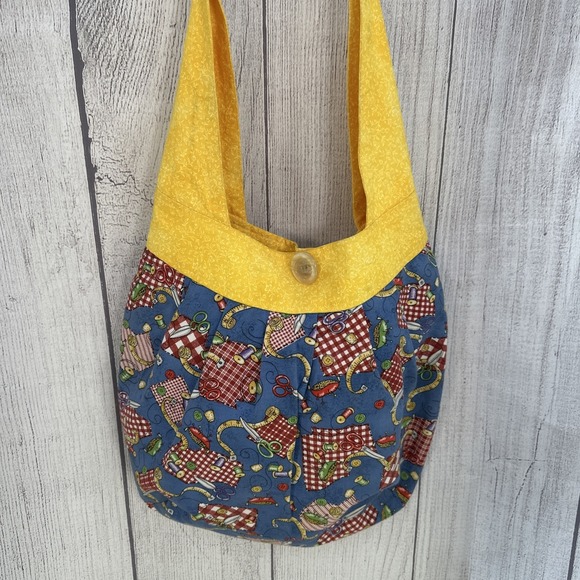Handmade Handbags - Handmade Hobo Bag Sewing Quilting Theme Boho Purse Cottagecore Vintage Grandma